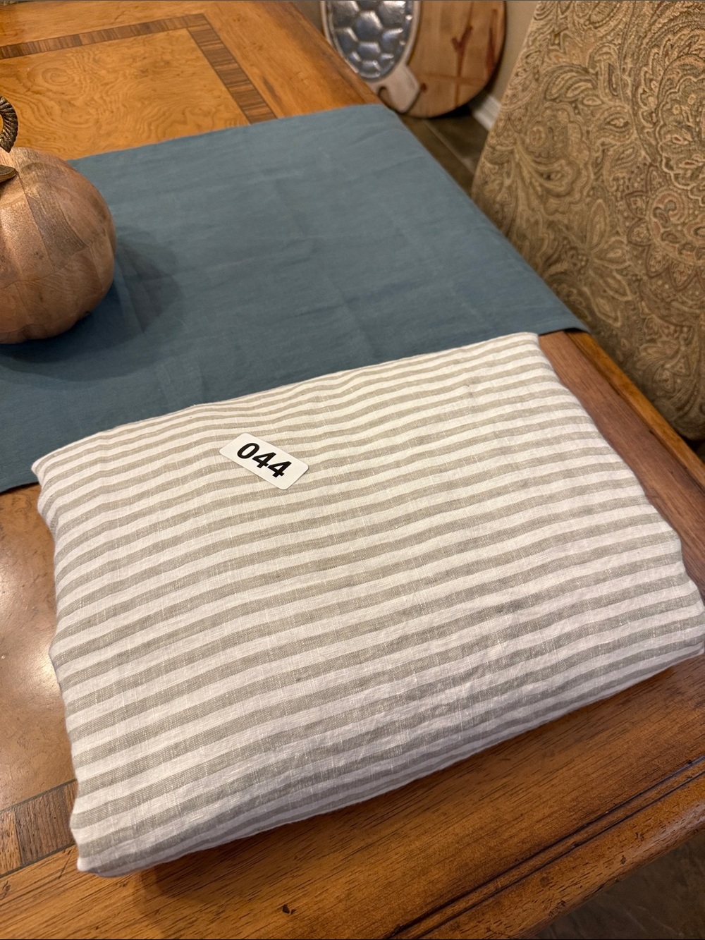 Quince Willowleaf and White Striped Linen Flat Sheet